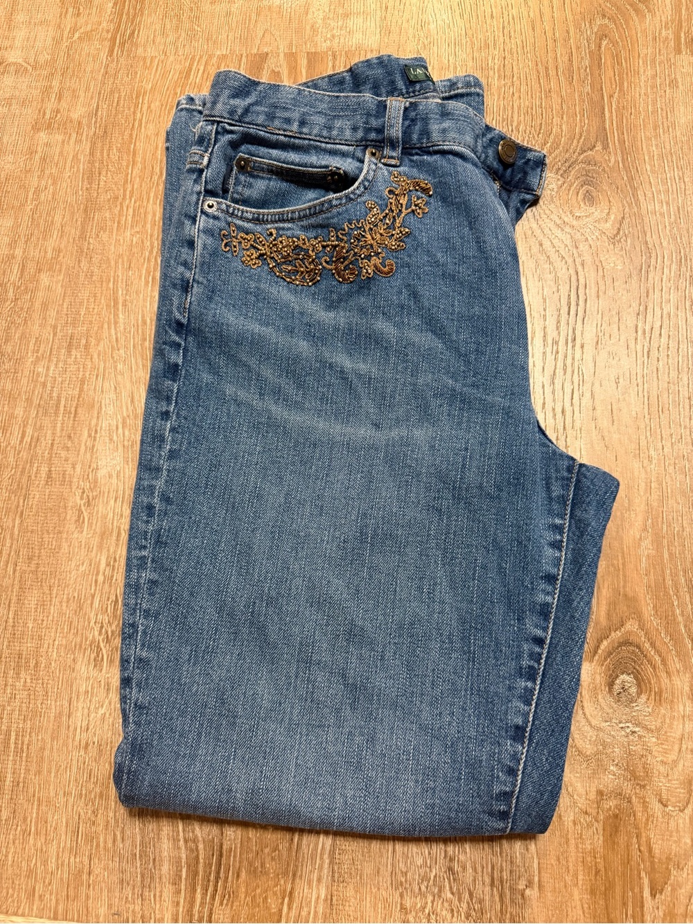 Ralph Lauren Lauren Jeans Co. Women’s 8P Petite Embroidered Blue Jeans Stretch